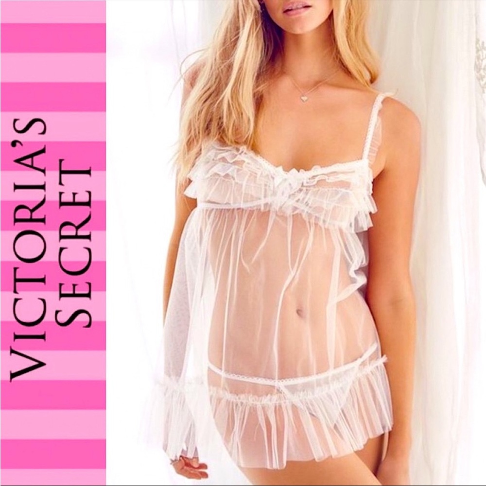 Victoria’s Secret I Do Collection Sexy Bridal White Babydoll Teddy Ruffled Slip